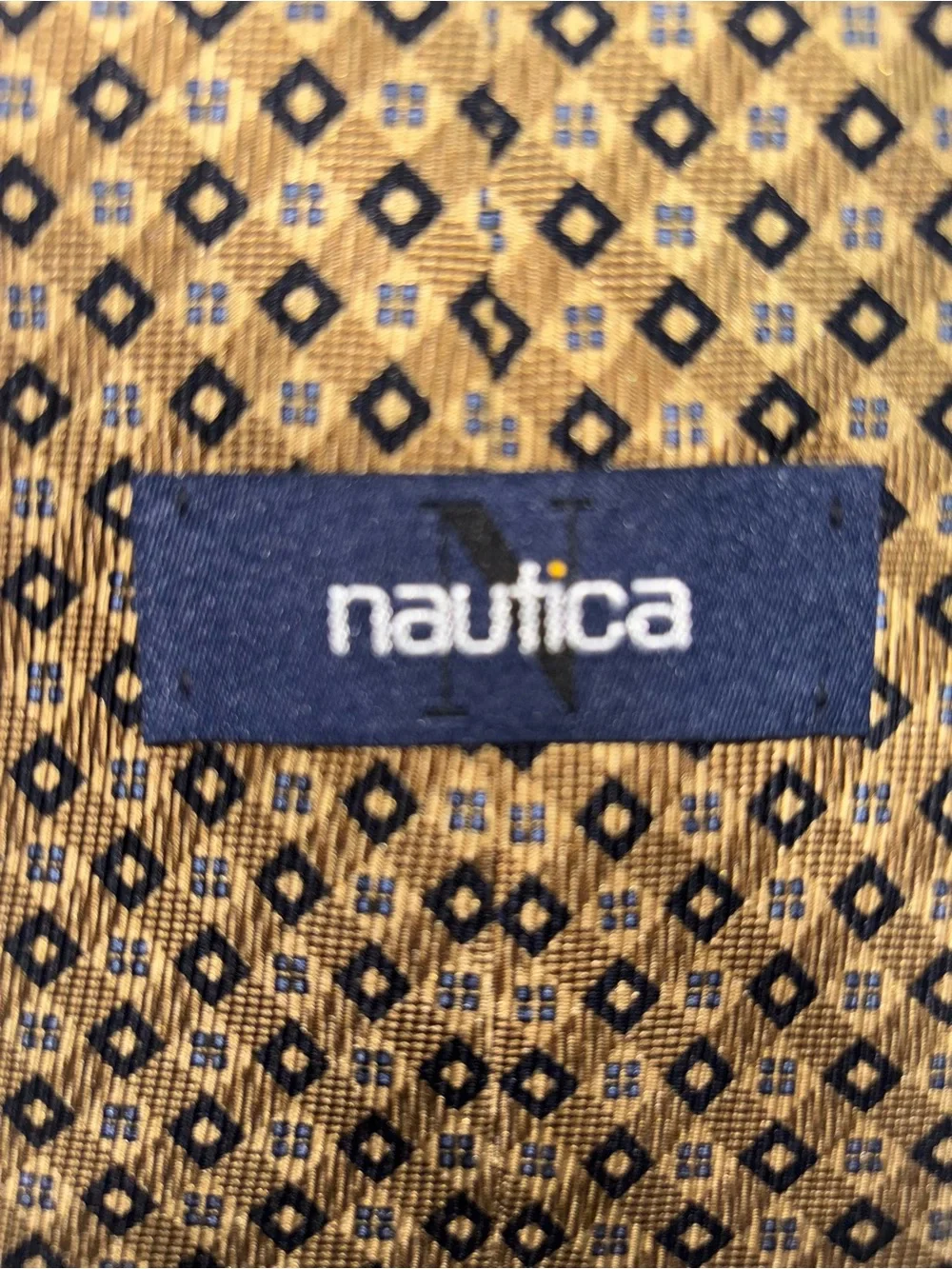 Nautica Men’s Designer Necktie 100% Silk Made In Mexico Golden Brown Tan Black